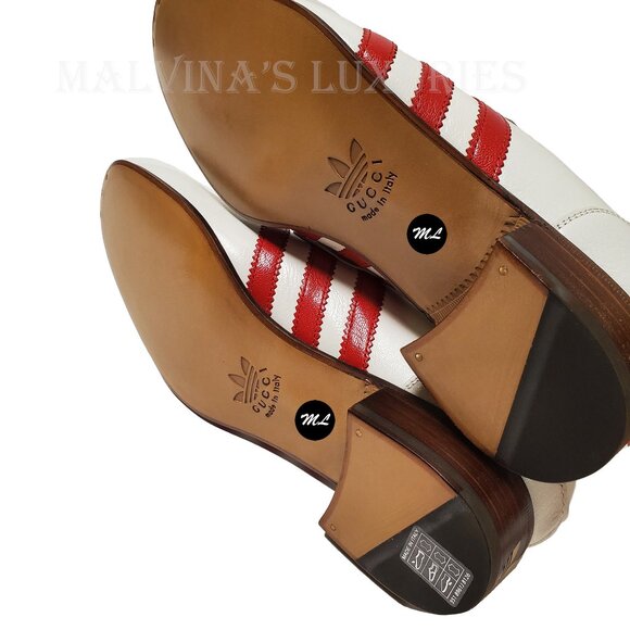 GUCCI SHOES ADIDAS TRIO STRIPE TREFOIL WHITE WEB HORSEBIT LOAFER sz 7.5 8 - Picture 13 of 15